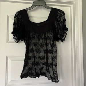 Nicole by Nicole Miller Black Lace Blouse Square Neck Sz 6 Small